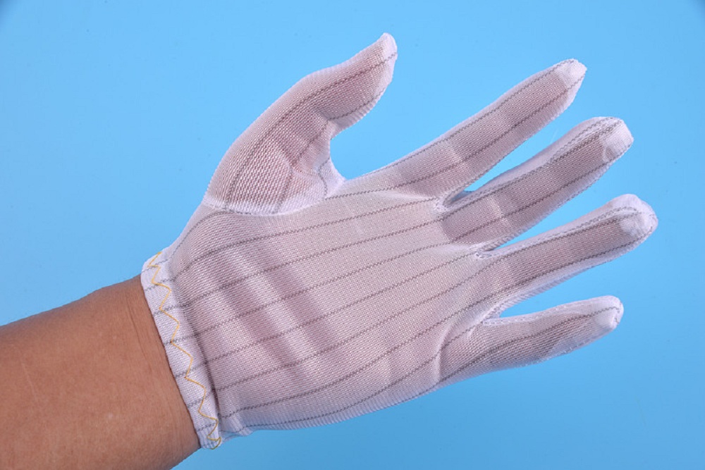 White Stripe Polyester Antistatic ESD Safety Gloves