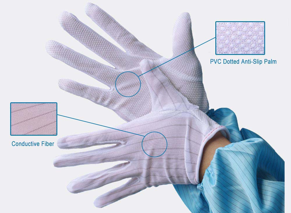 Cleanroom ESD PVC Dotted Palm Conductive Gloves