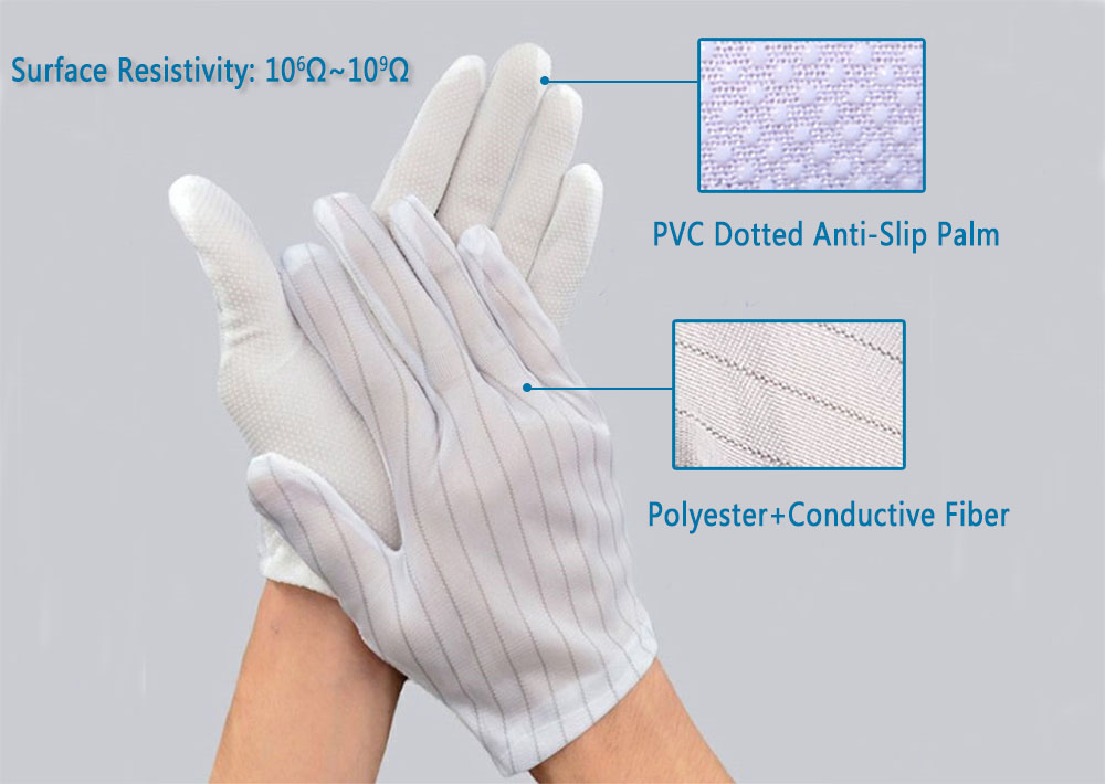 ESD Dotted Gloves With Polyester Fabric Conductive Yarn